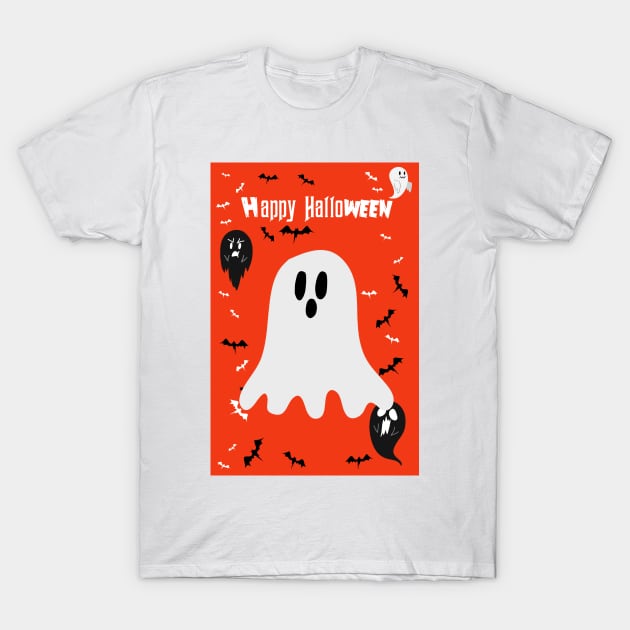 Orange Happy Halloween - Li'l Ghost T-Shirt by saradaboru
